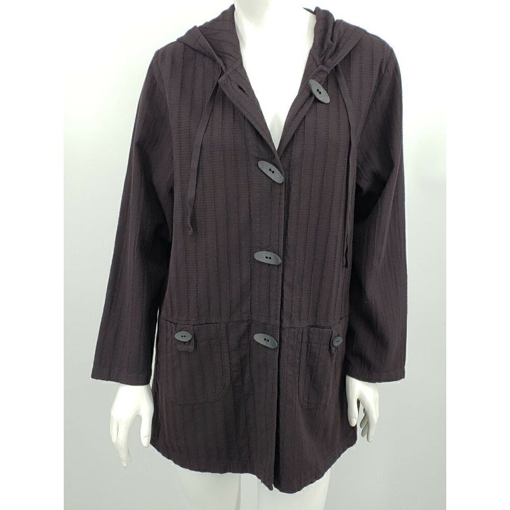 New Focus Casual Life Jacket Womens Small Black Textured Hooded Button Up